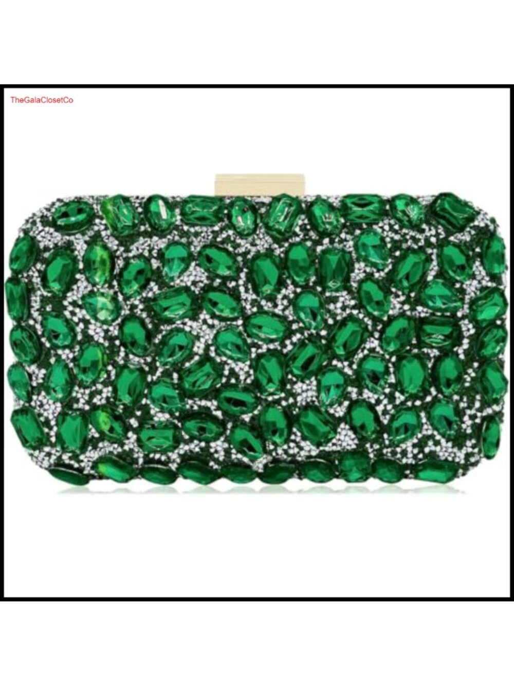 Crystal Gemstone Satin Evening Clutch with Gold Chain Strap